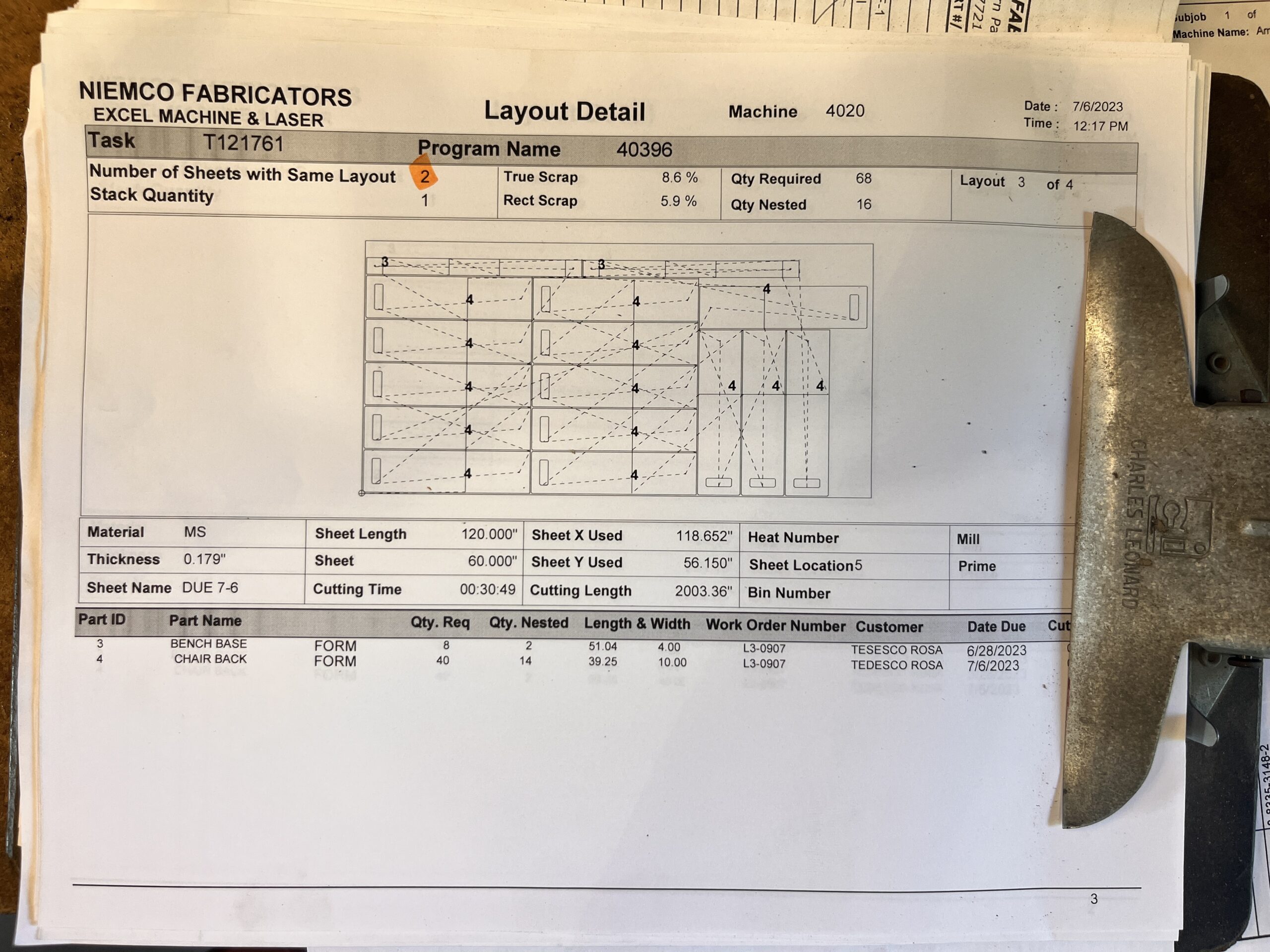 Niemco Fabricators Laser Layout